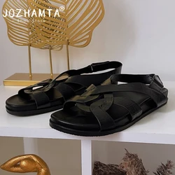 JOZHAMTA-Sandalias planas de gladiador para mujer, zapatos de plataforma de tacón bajo tejidos de cuero genuino, talla 34-41, para verano, 2025