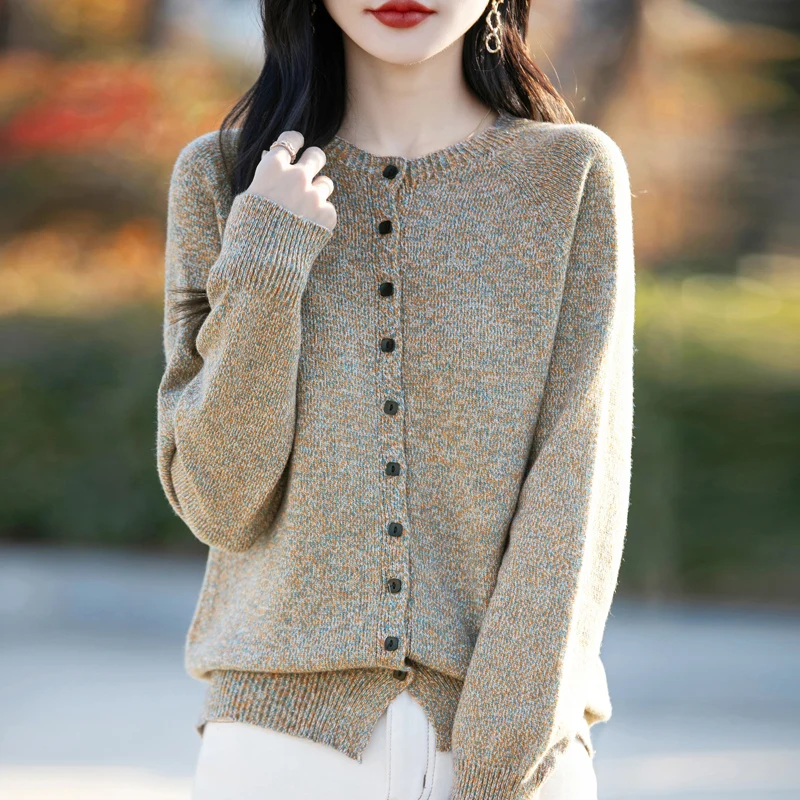 Chunky Tweed damesvest van 100% wol, vintage gebreide jas met knopen aan de voorkant, oversized warme trui, 8 kleuren