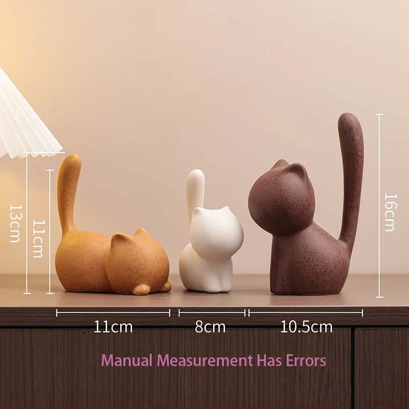 Ceramic Cat Figurine Set of 3 Abstract No Face Kitten Statue Minimalist Nordic Tabletop Ornament for Living Room Decor Gift