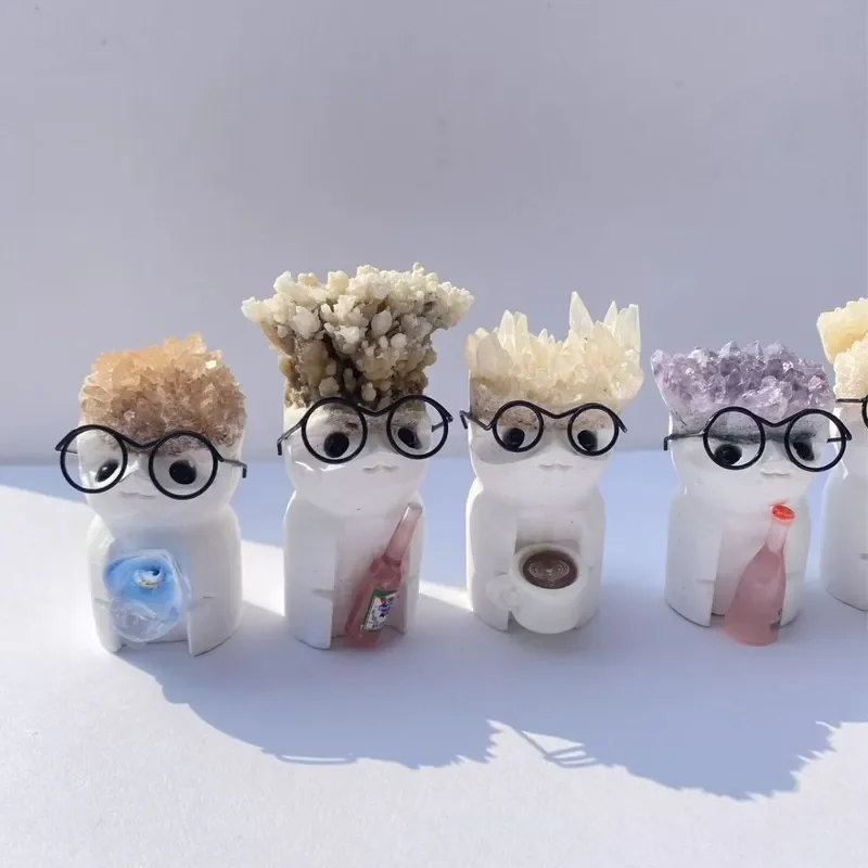 Cross-border natural crystal ornament purple crystal cluster wearing glasses Groot crystal rough stone desktop cute station