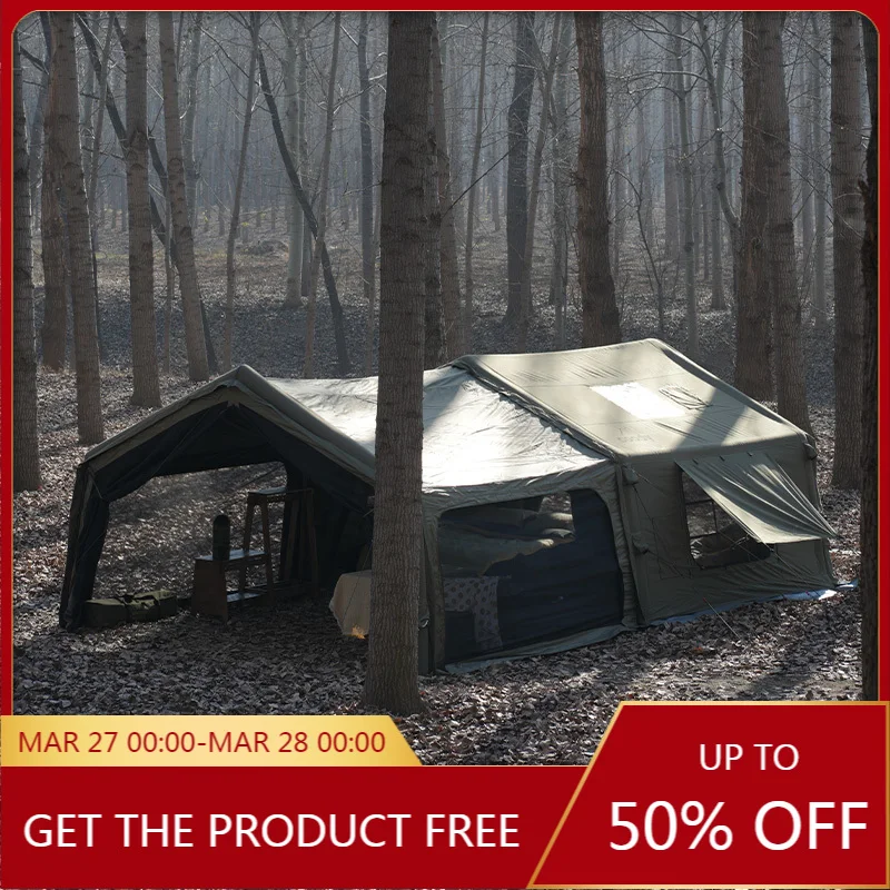 Factory Direct Coody Army Green 10.0 Air Tent With Inflatable Foyer, Portable Waterproof Family Camping Tent