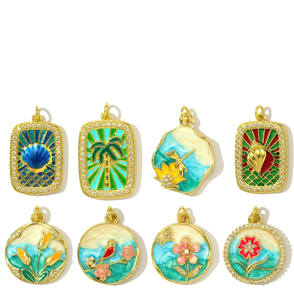 

3pcs/Lot Copper Enamel Flower Pendants Charms Zircon for DIY Fashion Jewelry Making Necklace Earring Accessory Wholesale