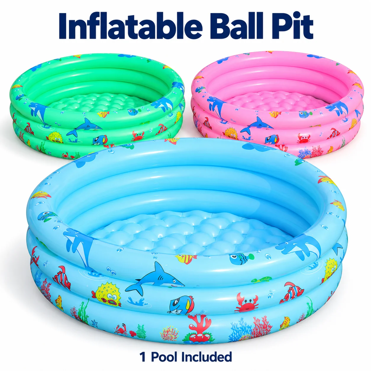 1PC Kids Inflatable Swimming Pool 3 Ring Ocean Animal Baby Paddling Pool Round Toddler Ball Pit Indoor Outdoor Summer Water Play