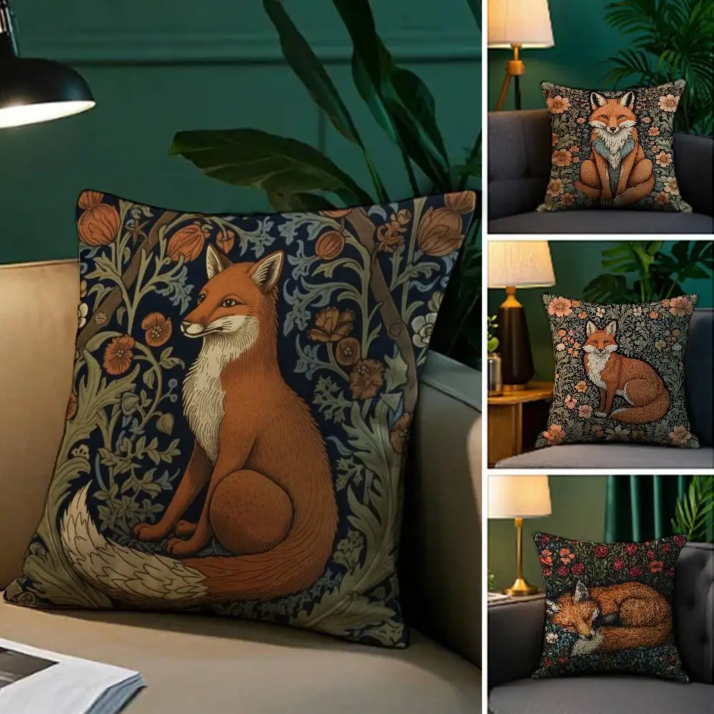 William Morris Art Fox Pillow Case Anti-dustmite Invisible Zipper Sofa Bed