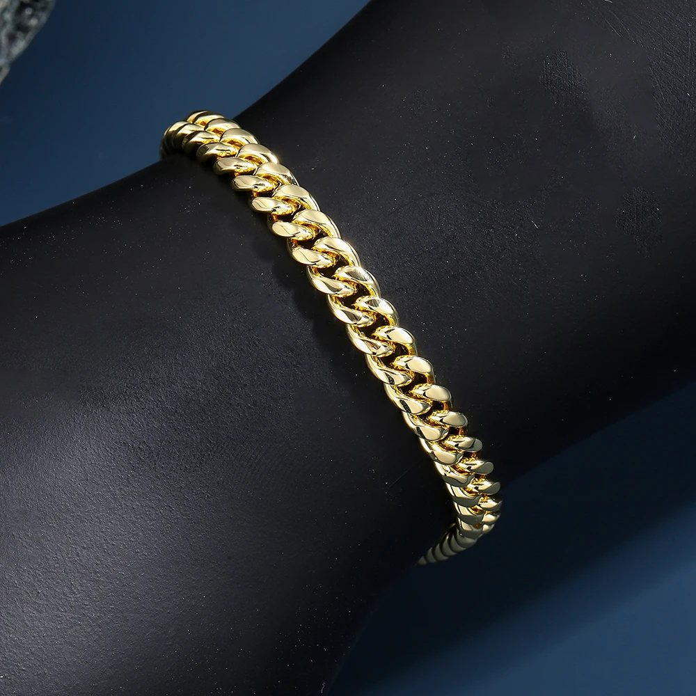 Cuban Bracelet Fashion Hiphop 6mm Stainless Steel Chain Men Women Jewelry Luxury Hip Hop Spring Clasp Inlaid Stones Gift For Him