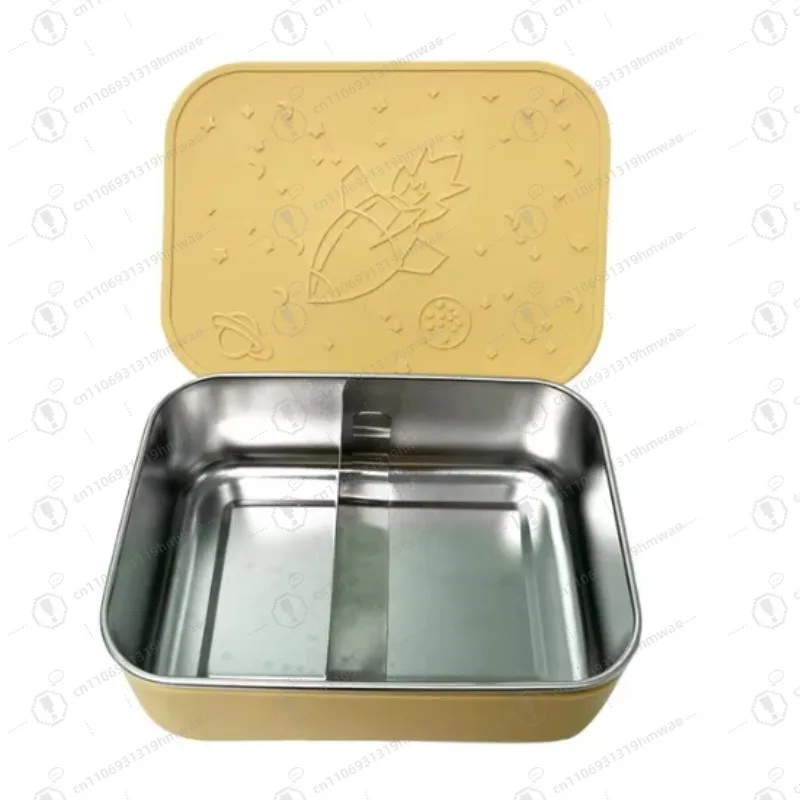 

Premium new 304 stainless steel square lunch box with removable double compartment and silicone cover