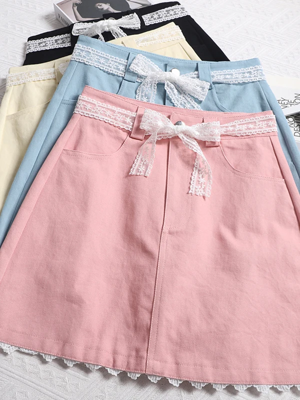 

plus Size Lace Patchwork Belted A-Line Skirt Women's Spring Summer New High Waist Slimming Skirt for All Body pes