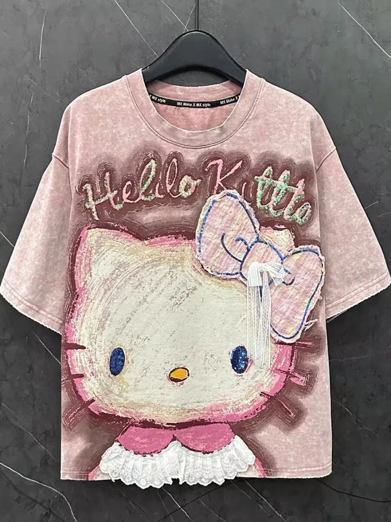 

Original Summer New High-quality Sweet Age Reducing Cartoon Hello Kitty Short Sleeved T Shirt Women Loose Casual Versatile Tops