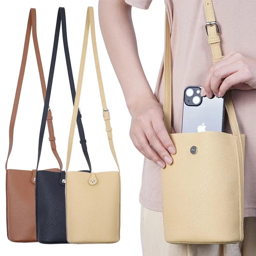 2025 new women's pu leather waterproof lightweight small mobile phone bag daily commuting versatile shoulder bag messenger bag