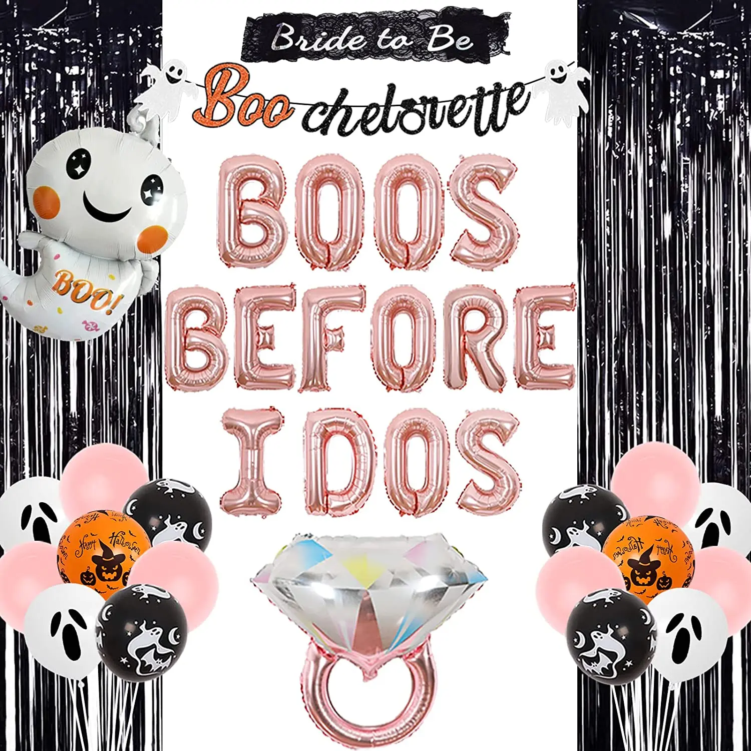 

Bachelorette Halloween Party Decorations Boos Before I Dos Ring Ghost Foil Balloon Bride To Be Sash Bridal Shower Party Supplies