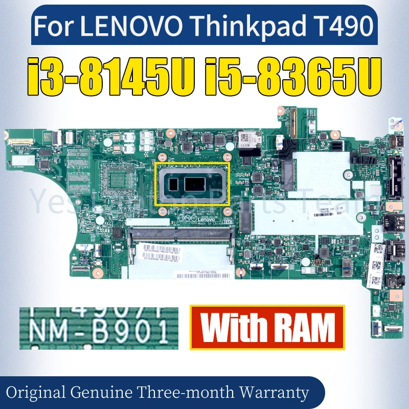 NM-B901 For LENOVO Thinkpad T490 Laptop Mainboard i3-8145U i5-8365U With RAM 100％ Tested Notebook Motherboard