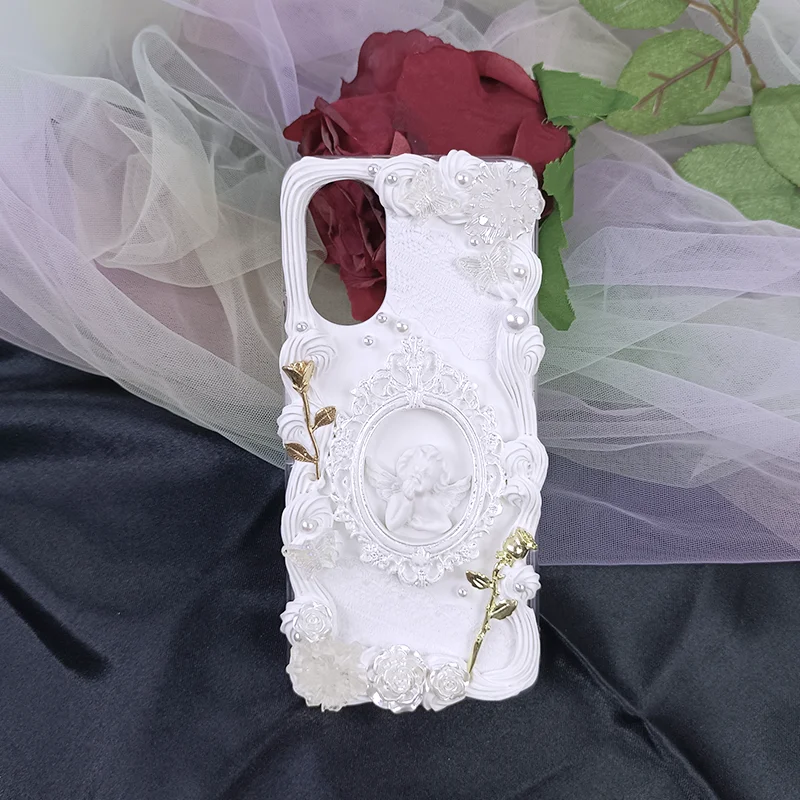 

4108 Ins Minimalist Vintage Baroque Angel Butterfly Cream Gel Phone Case Custom Fit for OPPO iPhone vivo Huawei Xiaomi Design