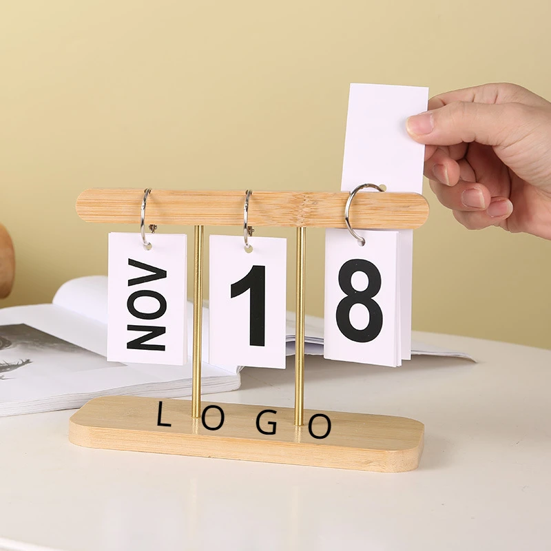 Customized Wooden Calendar with Flipping Pages Laser Engrave Personalized Bedroom Desk Wood Decorations Holiday Gifts