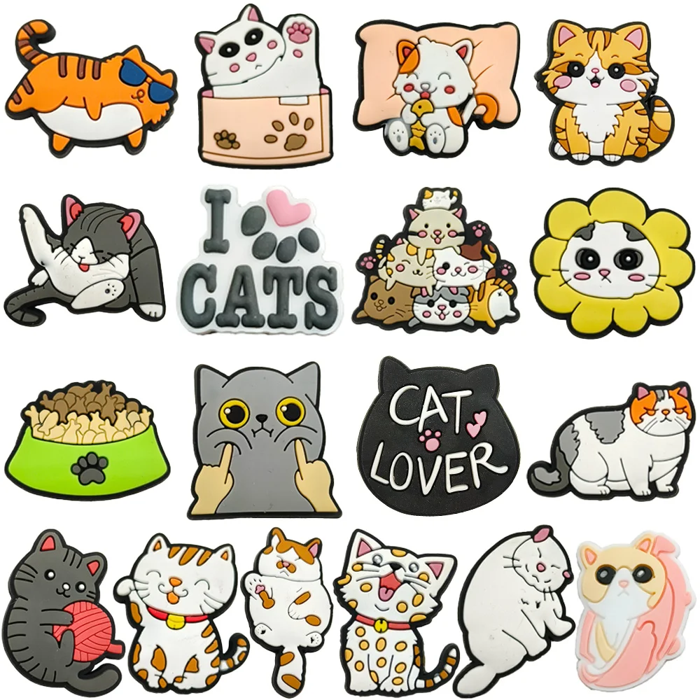 18Pcs Cat Animal Cute Kitten pet  Shoe Charms for Clogs Sandals Decoration Shoe Accessories Charms