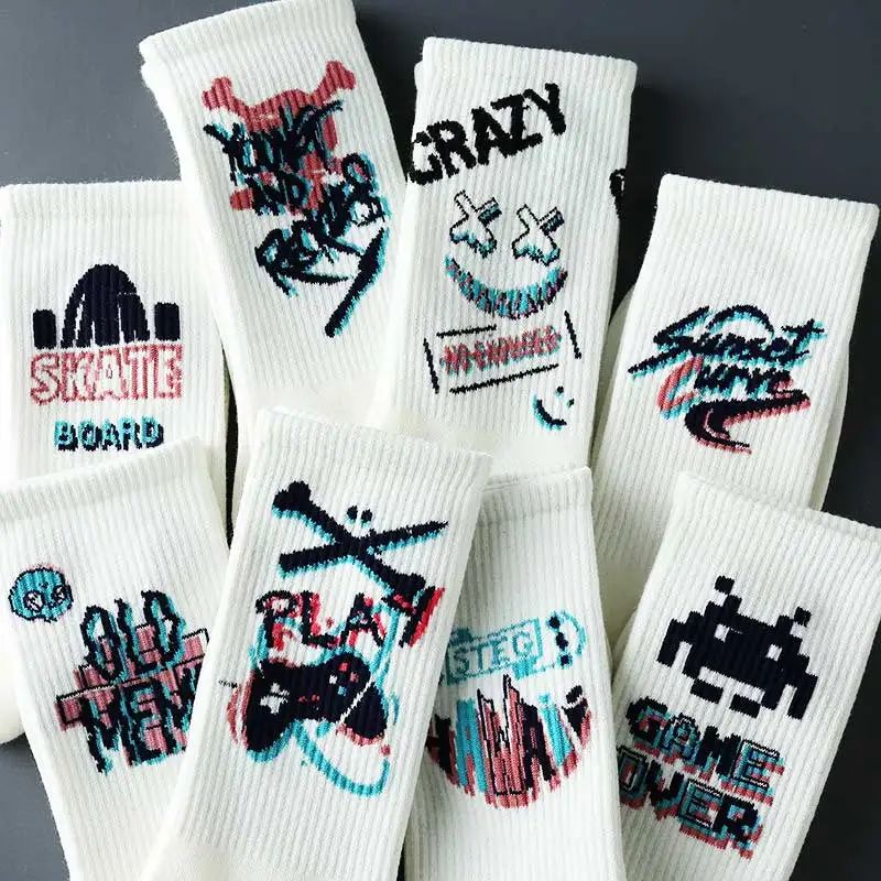 Hip Hop Men Socks White Anime Cotton Running Football Basketball Skateboard Fancy Sport Socks Funny Harajuku Novelty Fancy