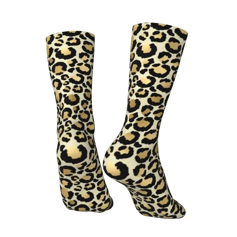 Calcetines divertidos personalizados con estampado de leopardo manchado dorado para mujeres y hombres, calcetines deportivos de fútbol con estampado 3D de animales y guepardo