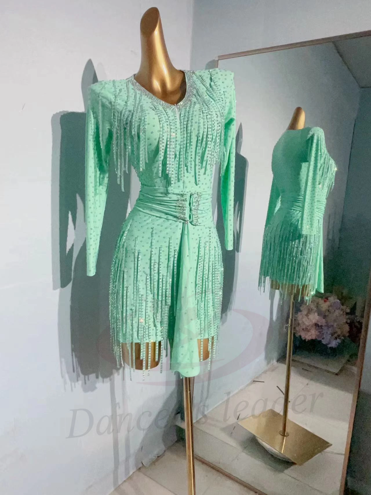 Latin Dance Kostüm AB Stein Weibliche Erwachsene Kinder High-End Custom Diamant Streifen Quaste Kleid Schwarz Pool Samba Kleid