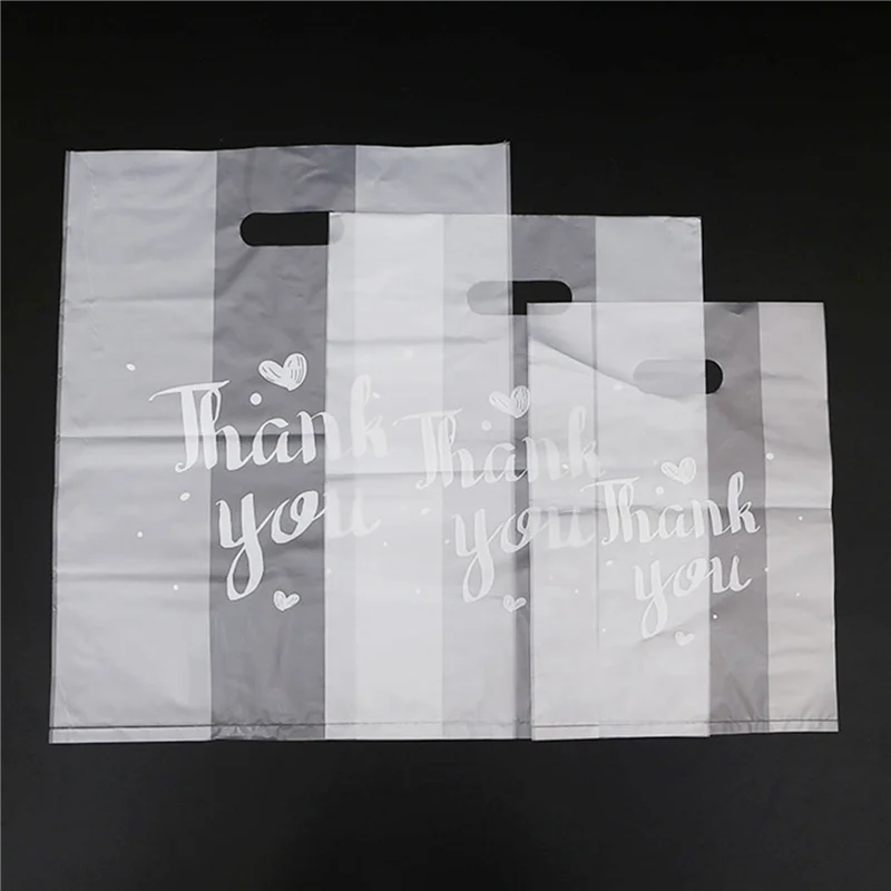 

ABRT-250 Pcs Thank You Plastic Gift Bag Plastic Shopping Bag With Handle Christmas Wedding Party Gift Bag Candy Cake Small