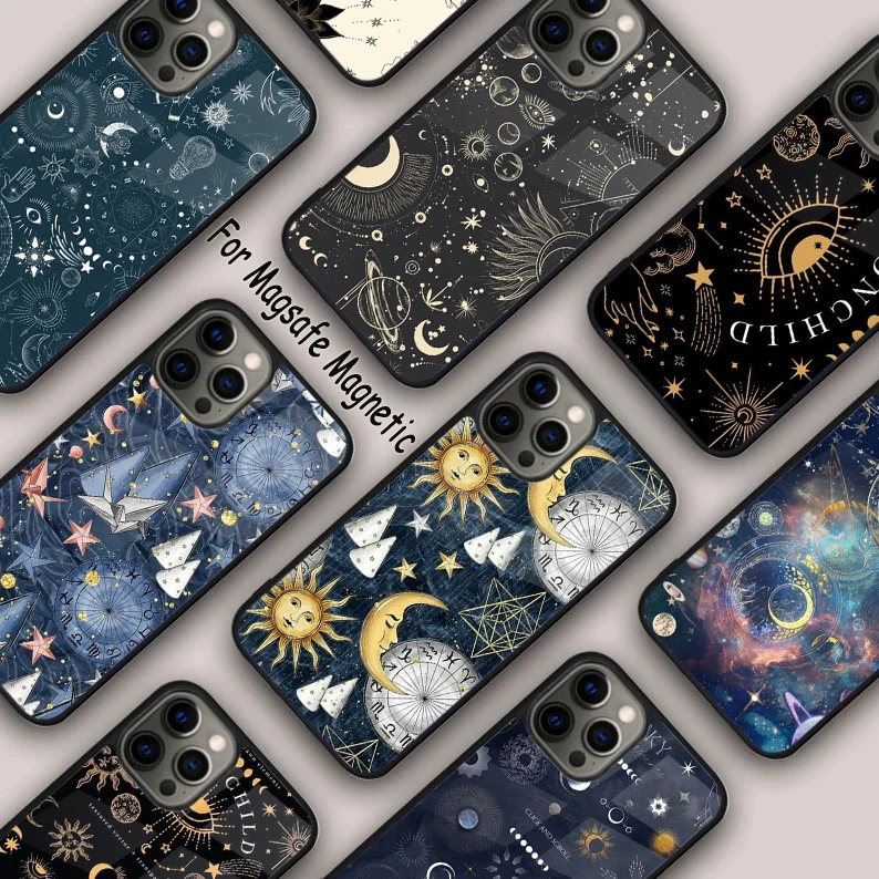 Sun Moons Star Signs Celestial Magnetic Phone Case For APPLE iPhone 16 14 13 12 11 Pro Max 15 Plus Wireless Charge MagSafe Cover