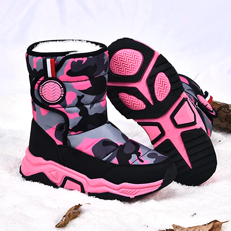 

Children's Shoes Boys' Snow Boots Winter Girls' Warm Fleece-Lined Waterproof Anti-Slip Kids Cotton Shoes Outdoor Ankle Boots New