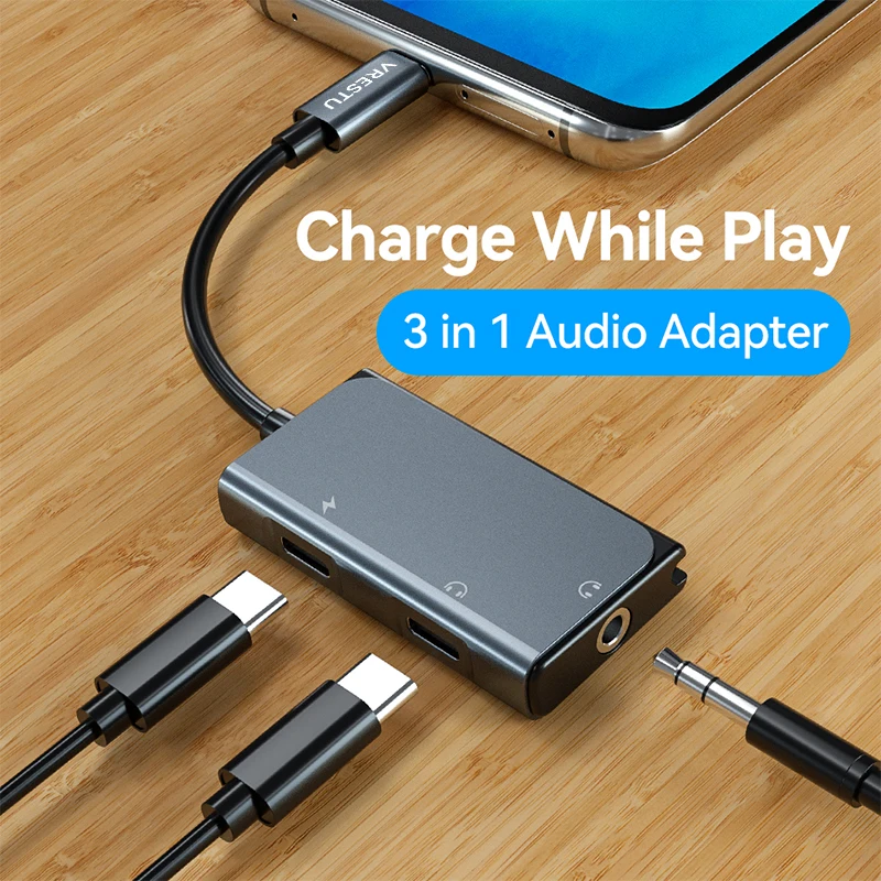 3 in 1 Type C to 3.5mm Jack Female Headphone Adapter Audio PD60W Fast Charge Convertor DAC Chip Tipo C for iPad Pro S23 Pixel Mi