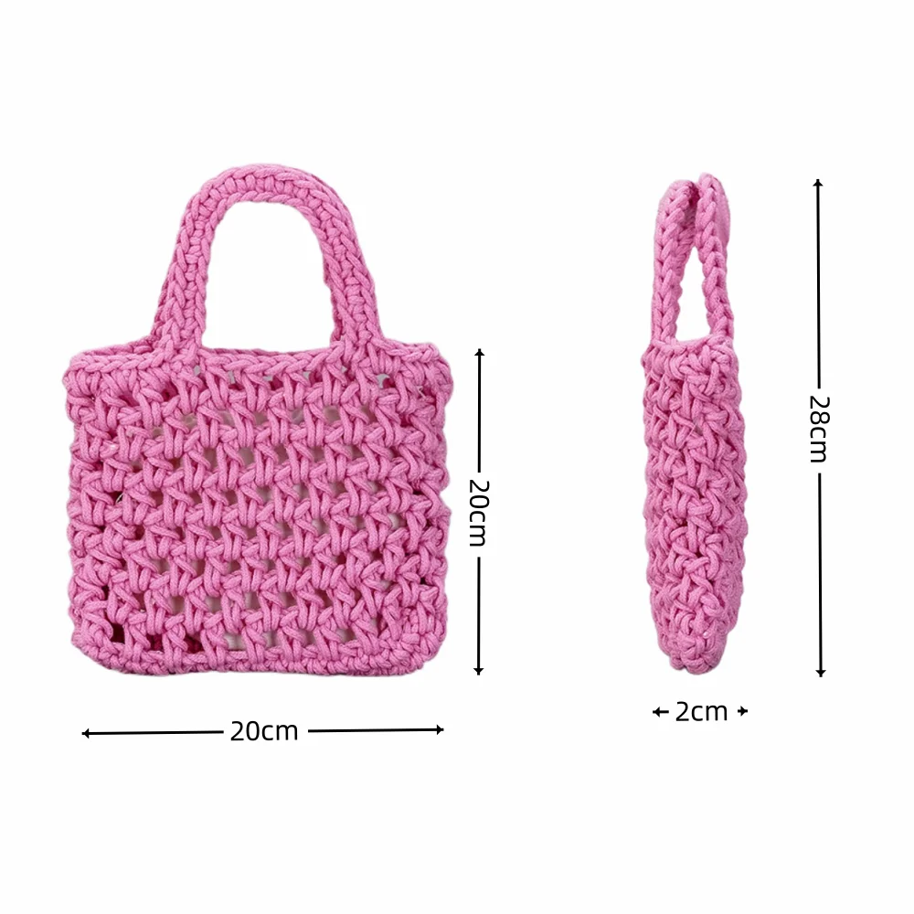 Straw Plaited Knitted Handbag Children\'s Vibrant Colors Hollow Out Shopping Tote Bag Fashion Crochet Wrist Bag Female Purses