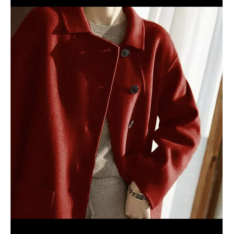 After reading, the Korean version of the double-sided wool coat women's long version 2024 new woolen coat length 102-105