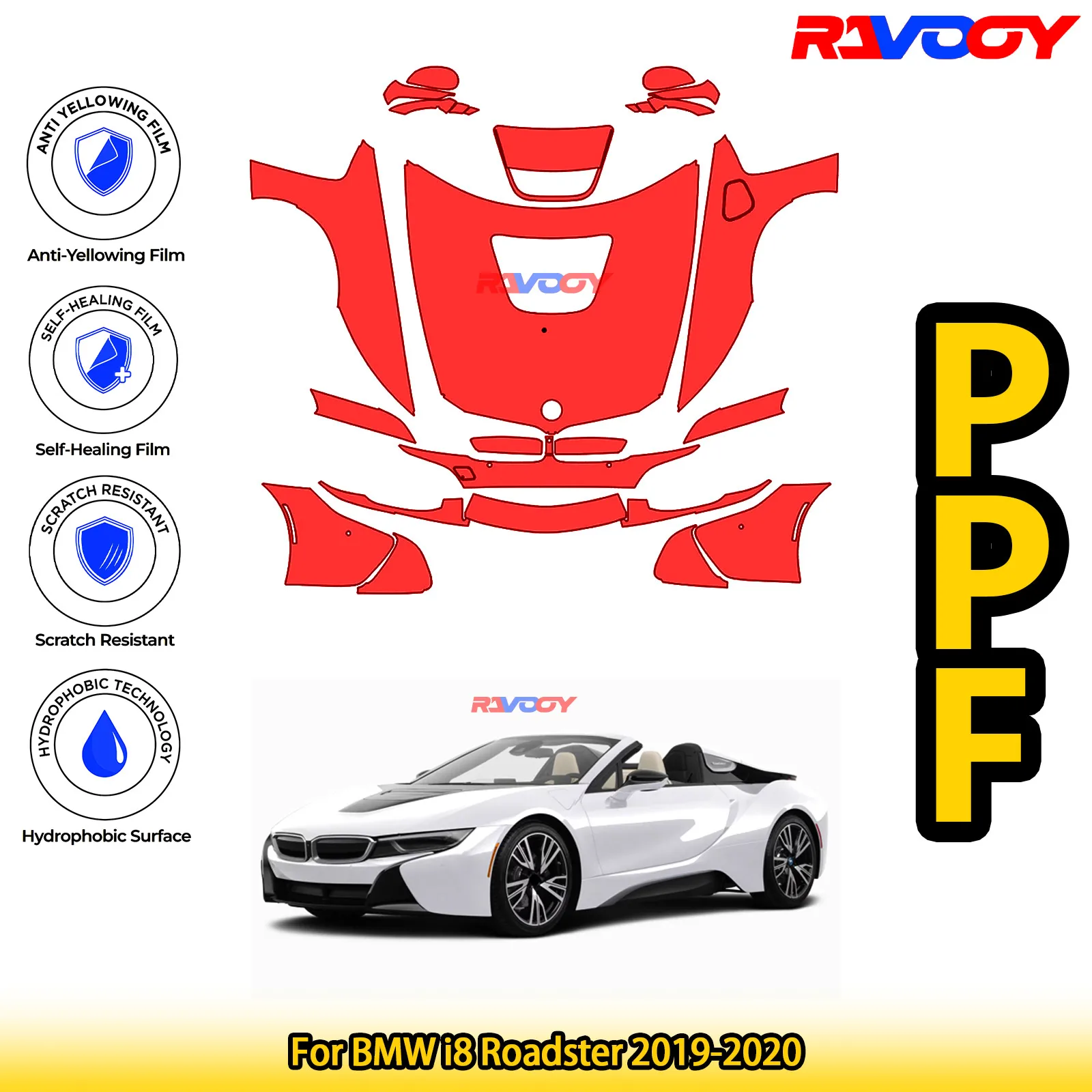 

For BMW i8 Roadster 2019-2020 Glossy Matte Black Precut front PPF Kit Paint Protection Film