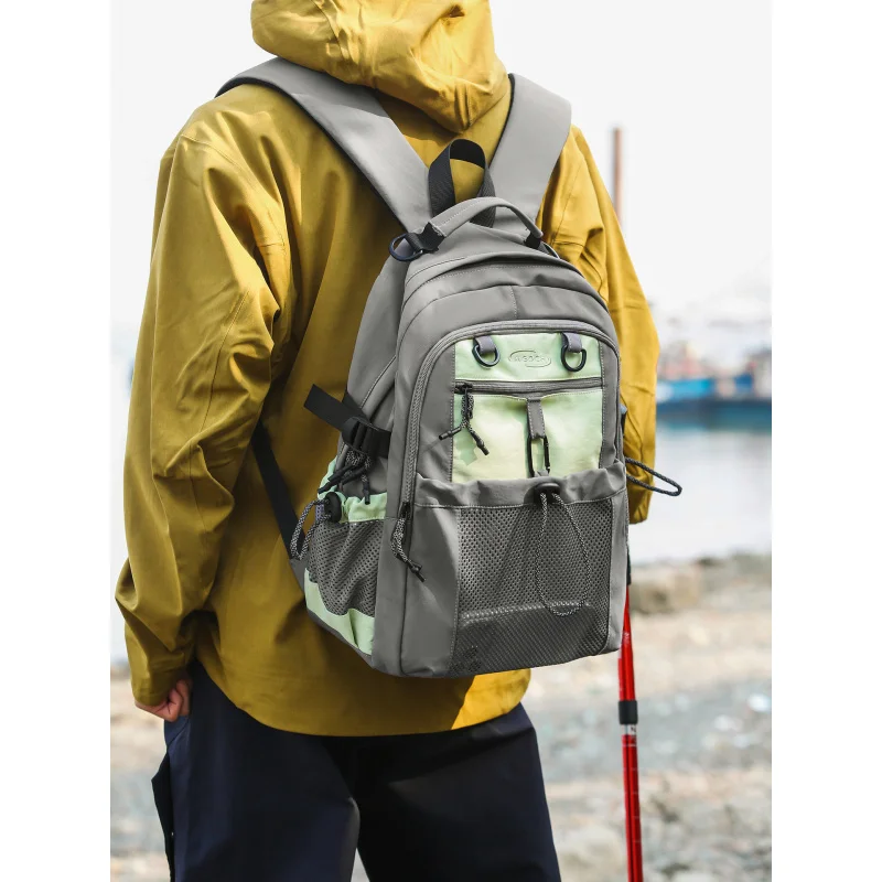 Outdoor backpack for men and women, large capacity, multifunctional, color-blocking drawstring hiking bag, nylon water-resistant