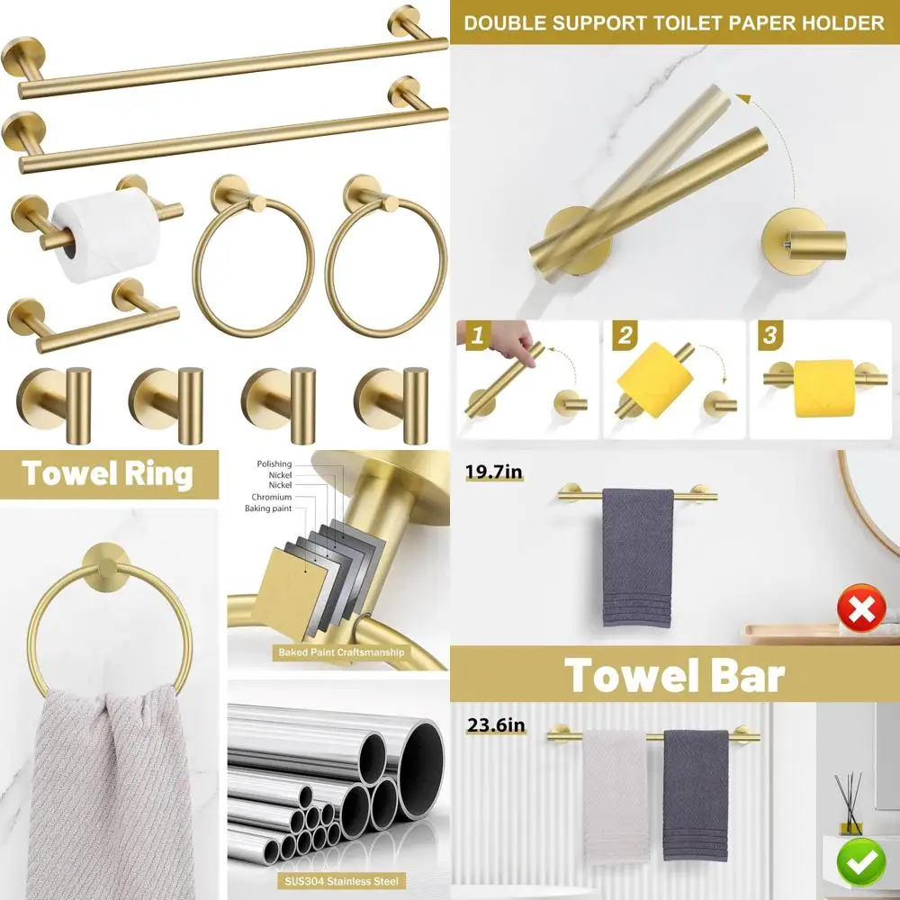 

Brushed Gold Bathroom Hardware Towel Bar Set, 23.6 Inch Wall-Mounted Upgraded Accessories for Enhanced Bathroom Decor