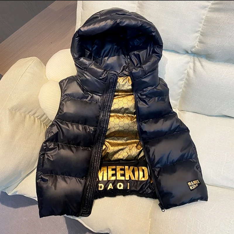 2025 Winter Girls Boys Cool Duck Down Hooded Vest Baby Kids Children Warm Waistcoat