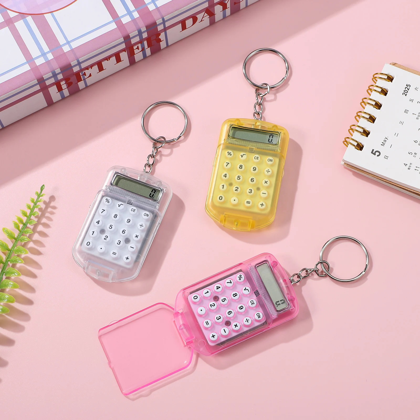 

3 Pcs Mini Calculator Pocket Small Stationery Key Chain Mechanical Plastic Size Keychain