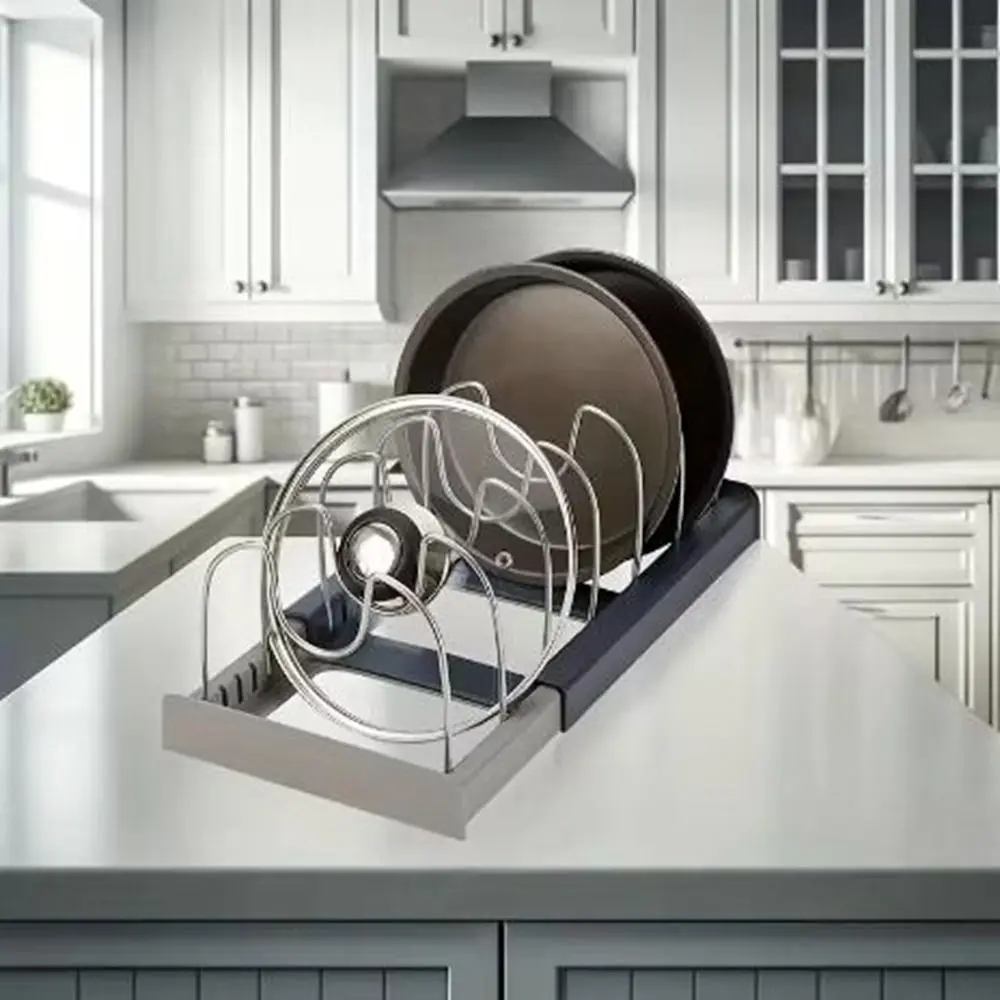 

Stainless Steel Pot Lid Holder Expandable Telescopic Pot Cover Storage Rack Space Saving Adjustable Kitchenware Storage Rack