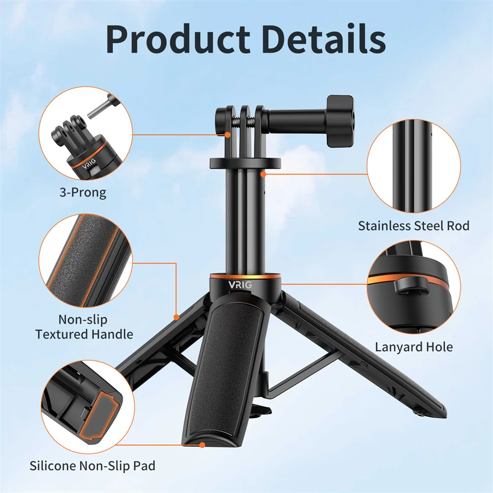 VRIG TP-35 Mini Trípode Extensible para Selfies, Compatible con DJI Osmo Action 6 5 4, Insta360 Ace Pro 2, GoPro, Monopié Portátil