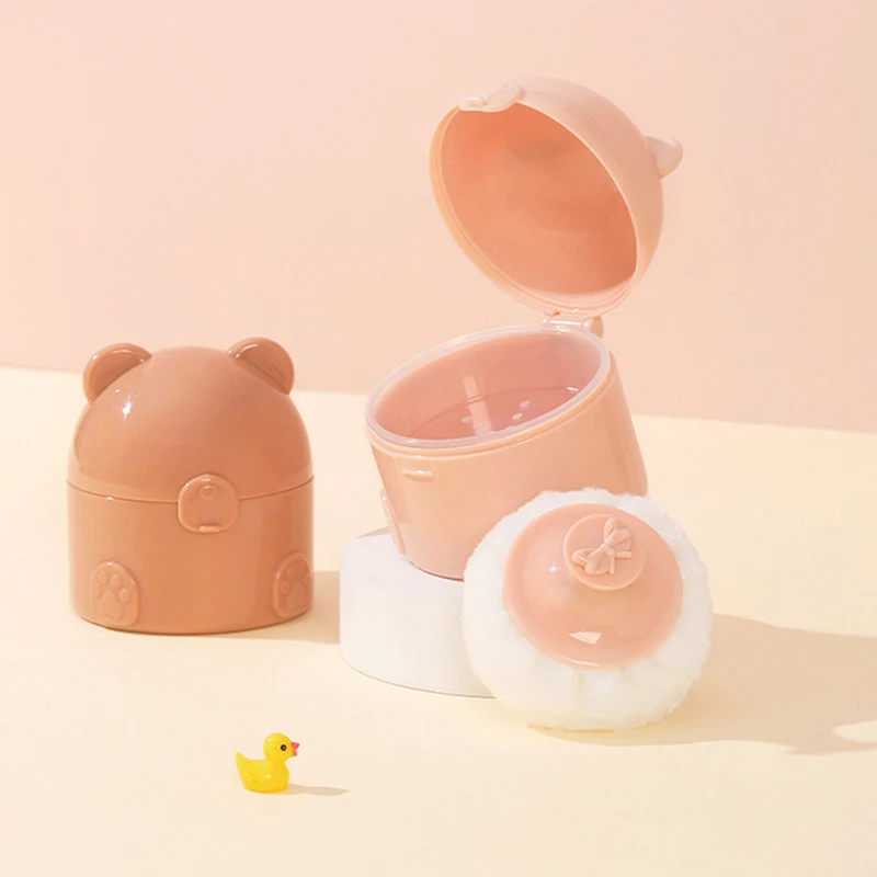 

Multifunctional Empty Powder Puff Boxes Bear Shape Empty Box Baby Powder Sub-Bottling Storage Box Empty Container For Child