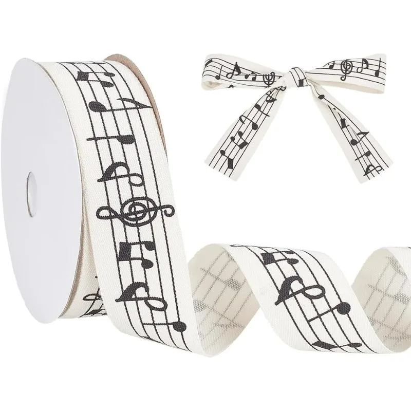 

10.9 Yards Musical Notes Ribbons 1 Inch Musical Notes Craft Ribbon Single Side Printed Music Note Cotton Ribbon with Spool