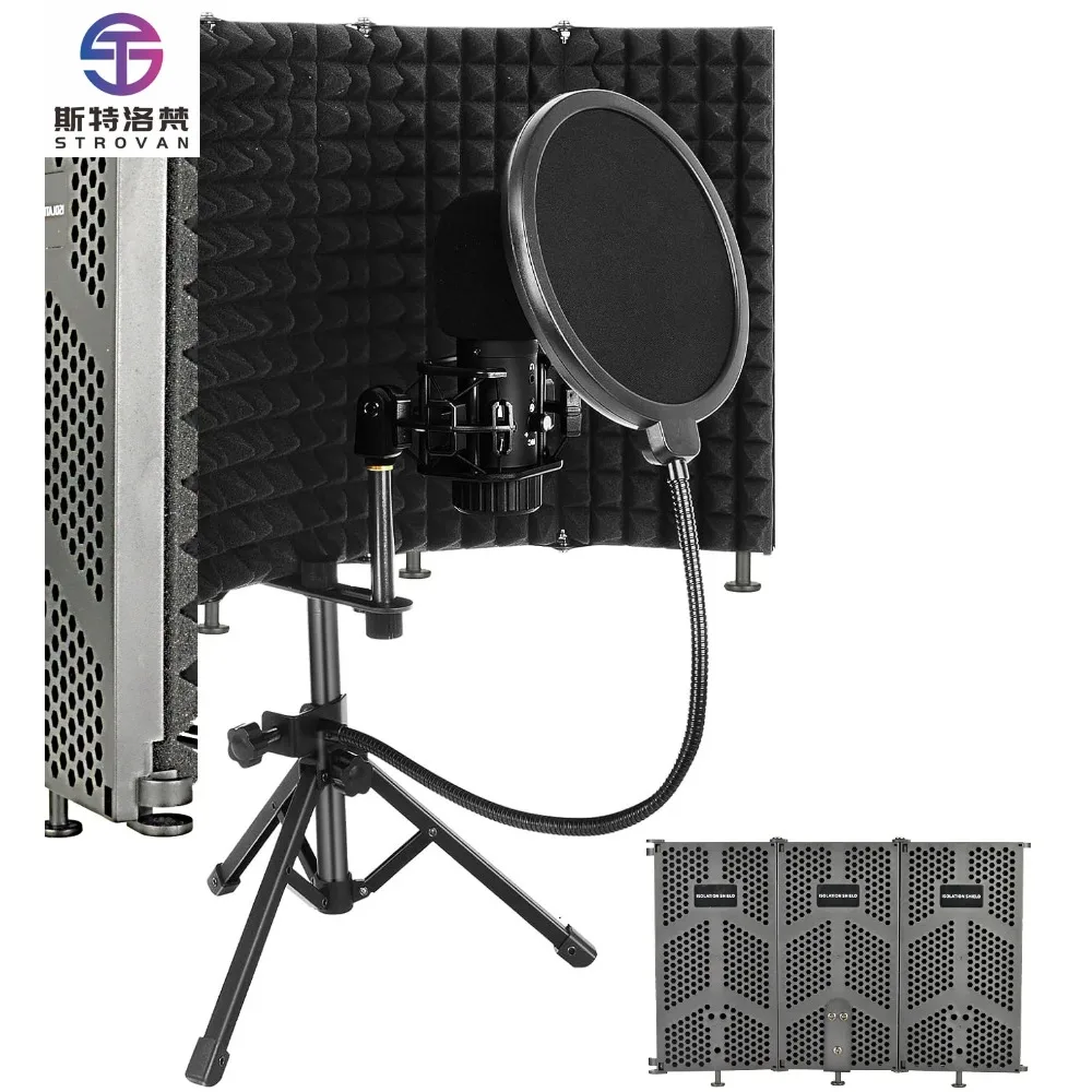 

Портативная звукозаписывающая кабина с поглощающей пеной и держателем для телефона для изоляции микрофона в студии звукозаписи