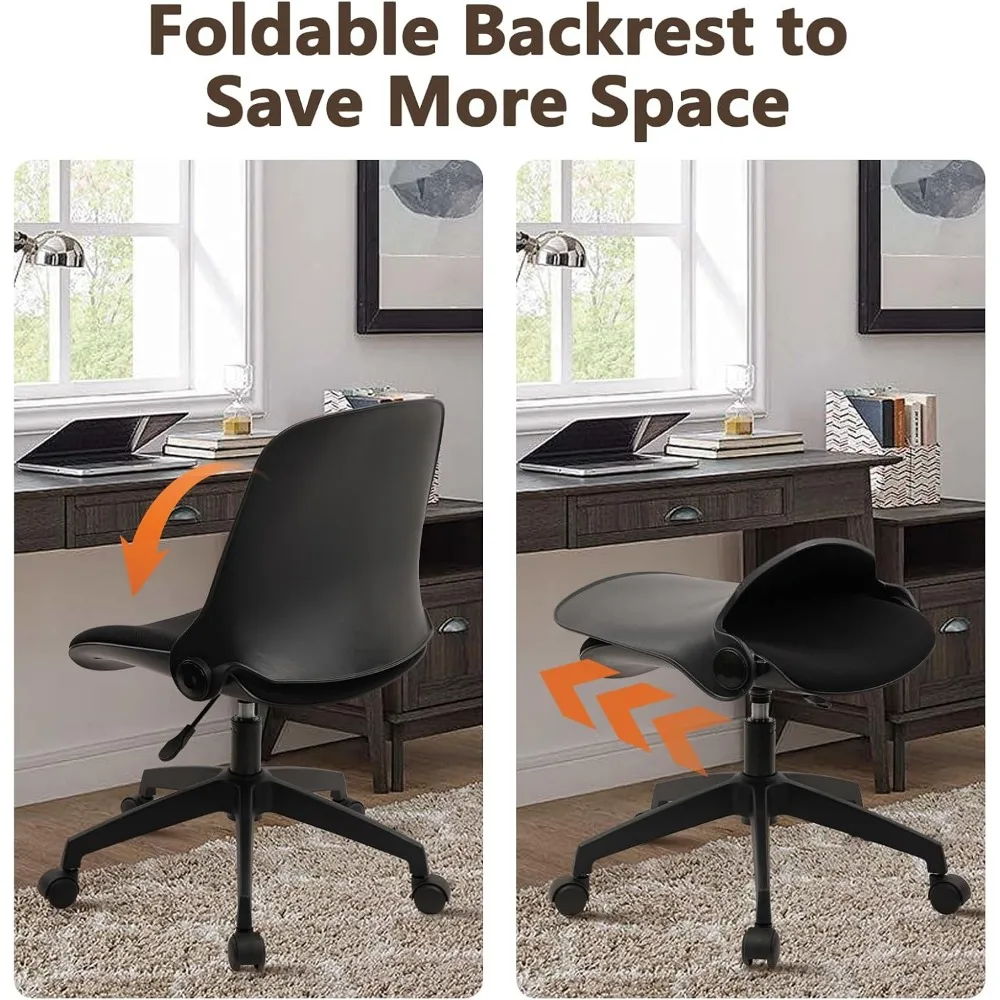 كرسي مكتب دوار قابل للتعديل مع عجلات لاستخدام الكمبيوتر المكتبي المنزلي - كرسي مهام أسود قابل للطي لمقعد مريح #5