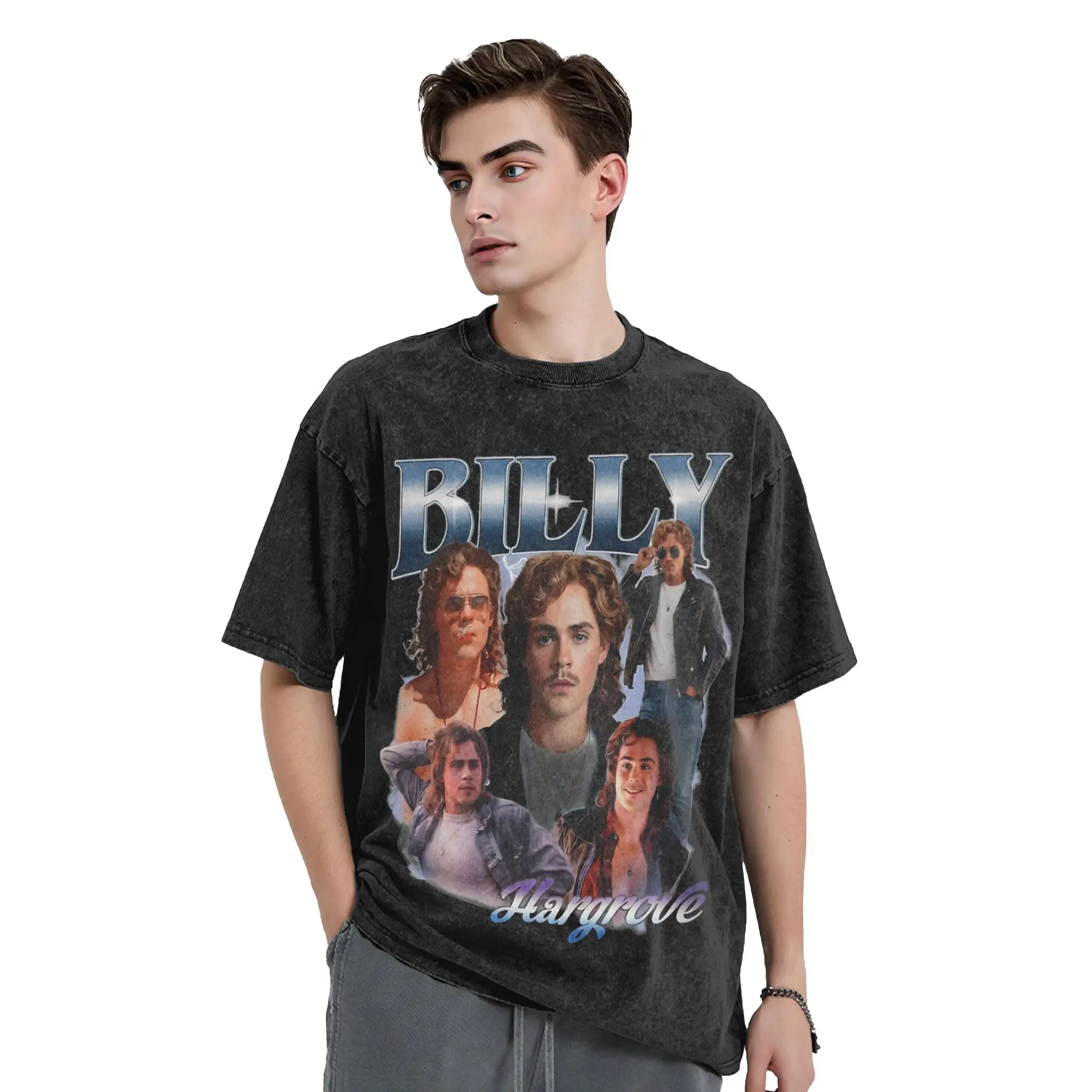 Washed T Shirts Vintage Billy Hargrove Bootleg Hip Hop Fashion T-Shirt Harajuku  Streetwear Printed Tops Tee Shirt Men Women