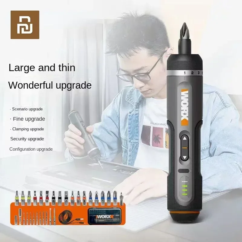 Worx 4V Mini Electrical Screwdriver Set WX242 Smart Cordless Screwdrivers USB Rechargeable Handle with 30 Bit Sets Drill