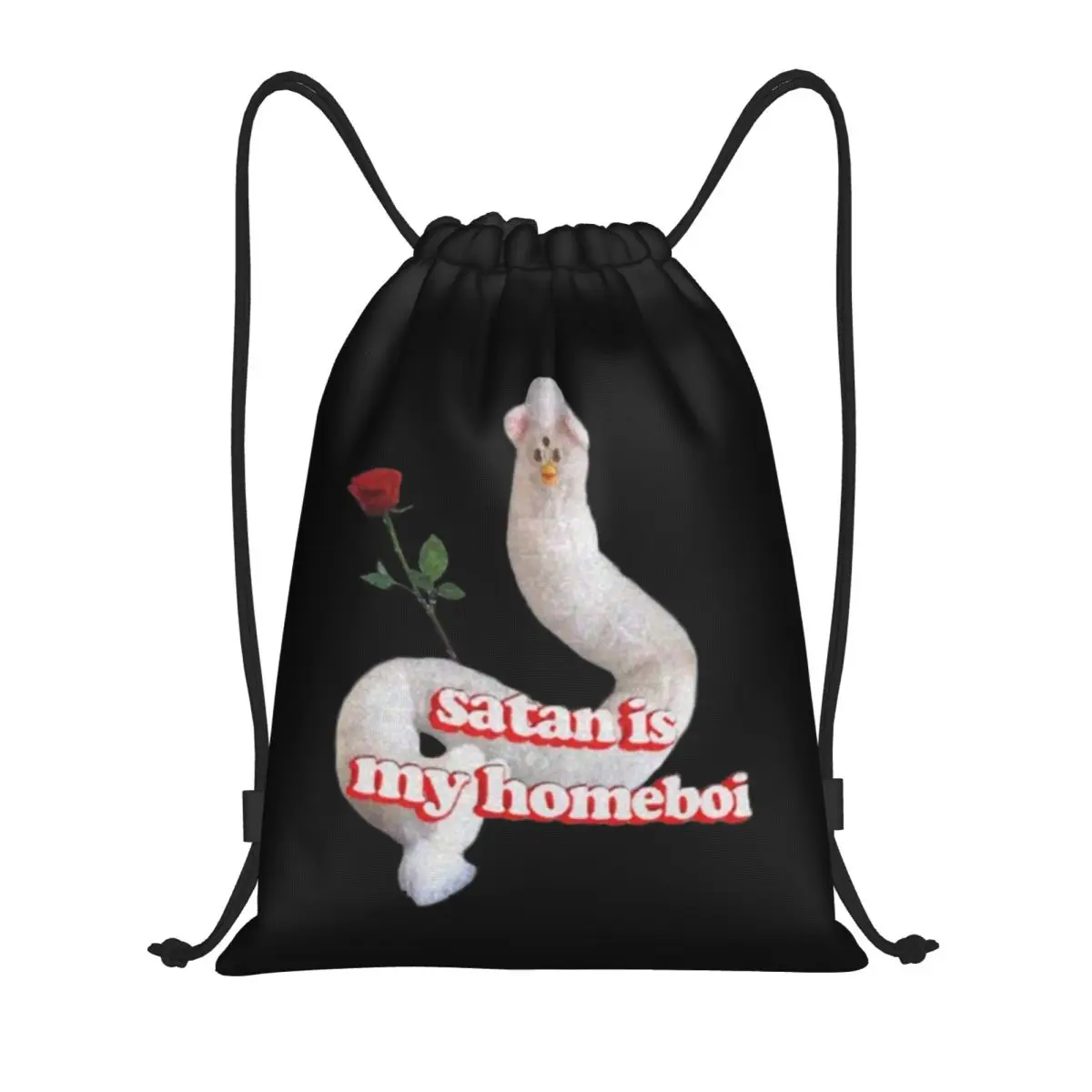 Custom Long Furbys Satan Is My Homeboi Drawstring Bags for Training Yoga Backpacks Women Men Sports Gym Sackpack