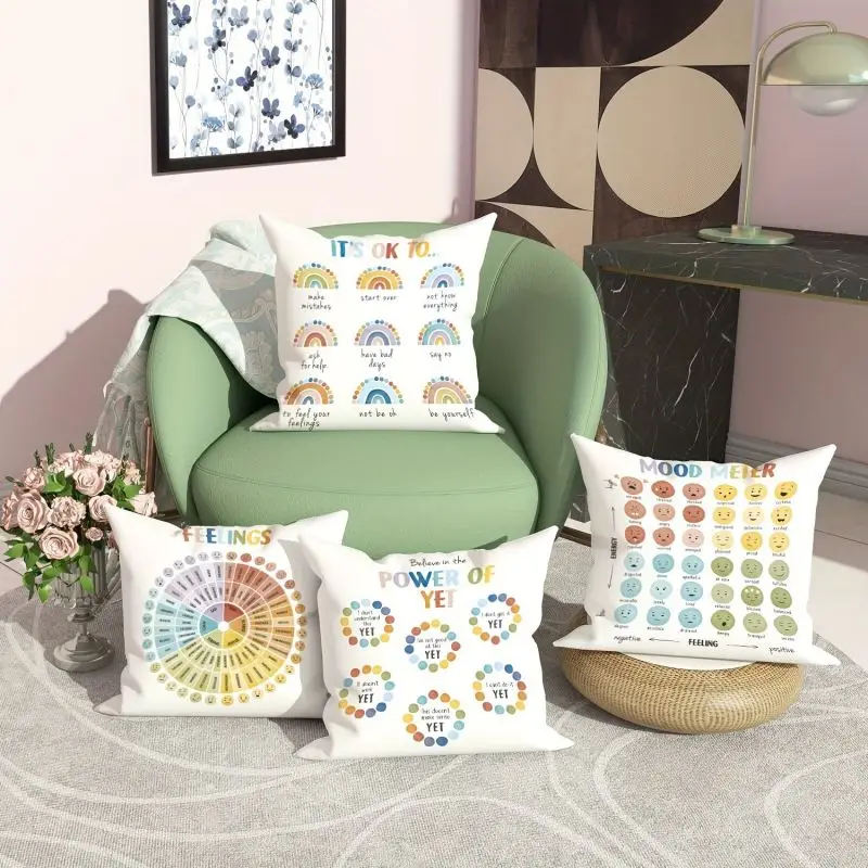 Wheel Emotions Mental Health Positive Pillow Case Sofa Decor Home Chair Bedroom Decorative Pillowcase Soft Throw Cushion Cover