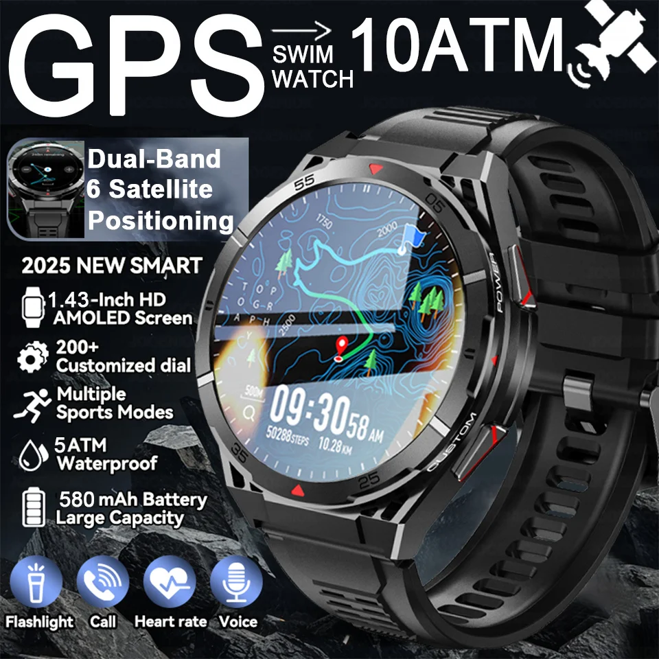 

2025 New Outdoor Sports Smart Watch Men Heart Rate 10ATM Waterproof Flashlight Bluetooth Call Sport Smartwatch For Android IOS