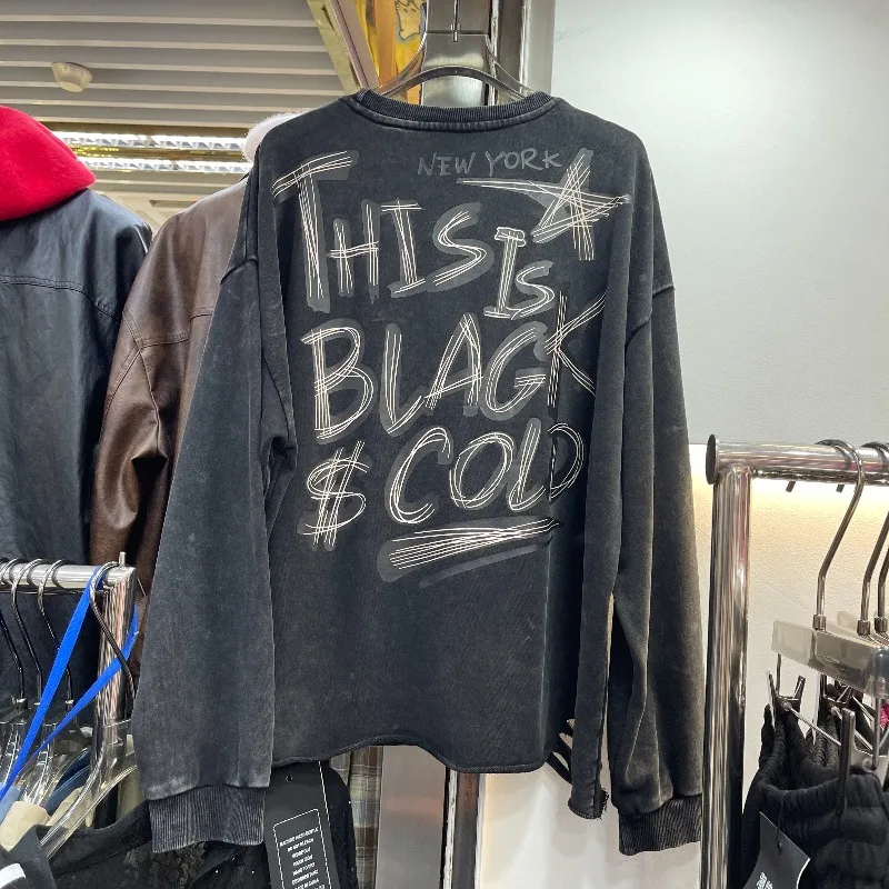 2025 Autumn New Heavy Industry Distressed Design Cartoon Crew Neck Sweatshirt For Women's Loose Fit Short Pullover Top Hoodies