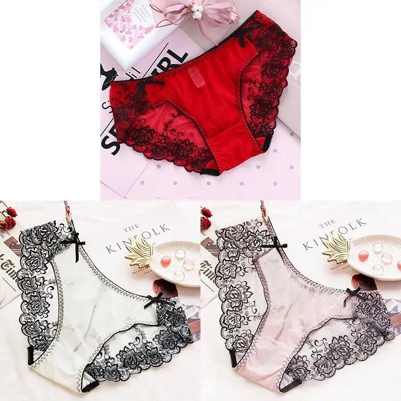 Lace Underwear Girls Sexy Thin Breathable Sexy Pants Low Waist Briefs Embroidered Large Size Shorts Cotton Crotch Panties Women