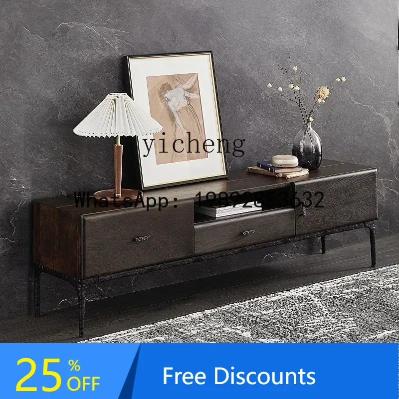 

retro TV cabinet medium antique cast iron oak pure solid wood TV cabinet living room cabinet