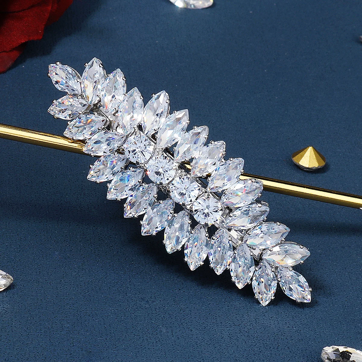 Efily Luxury Cubic Zirconia Bridal Hair Clip Wedding Barrette Rhinestone Hairpin Bride Accessories Hair Ornaments Woman Party