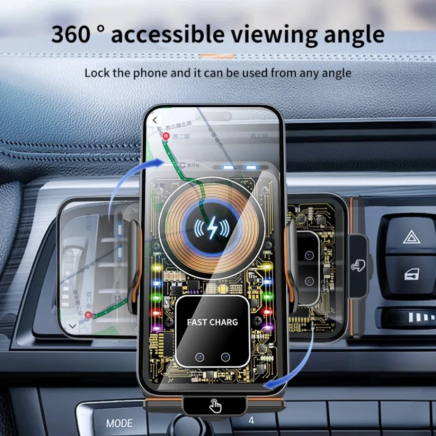 

Магнитное быстрое зарядное устройство 66 Вт + беспроводное автомобильное крепление для телефона 15 Вт, прозрачное/непрозрачное 360° ° Поворотный автомобильный навигационный держатель