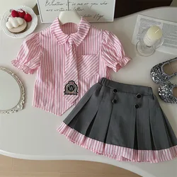 Conjunto de camisa de manga corta para niñas, conjunto de dos piezas de falda corta, ropa para niños, novedad de verano 2024