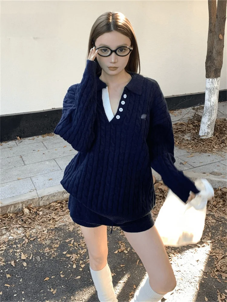 

Вязаный комплект American Sle Spicy Girl, женские модные брюки с высокой талией, облегающий длинный кардиган с открытой спиной